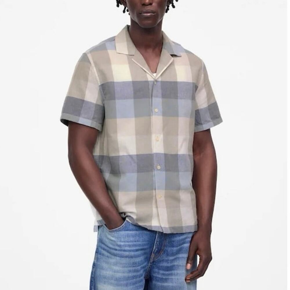 NWT Madewell Men's Short-Sleeve Button-Up Shirt Cotton-Linen Blend Seaside XS